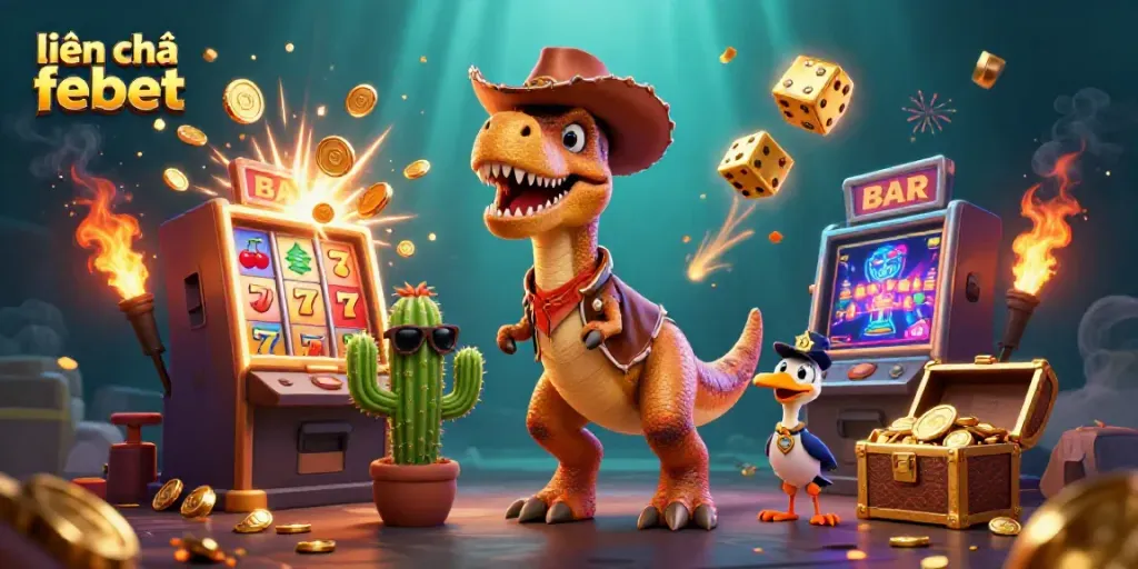 Experience the thrill of online betting with this lively scene showcasing characters and gaming elements, highlighting liên hệ febet for easy connection.