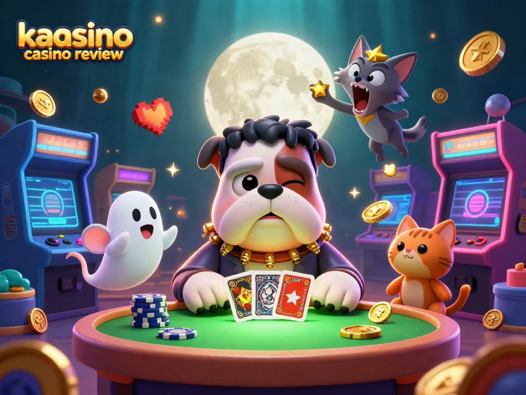 Kaasino casino review featuring animated characters and vibrant casino games.
