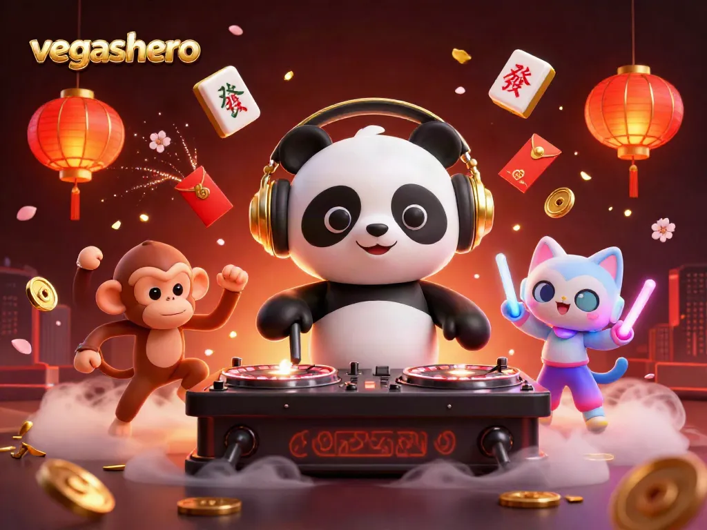 Join the thrill at vegashero with playful characters and vibrant casino elements in an exciting digital scene.