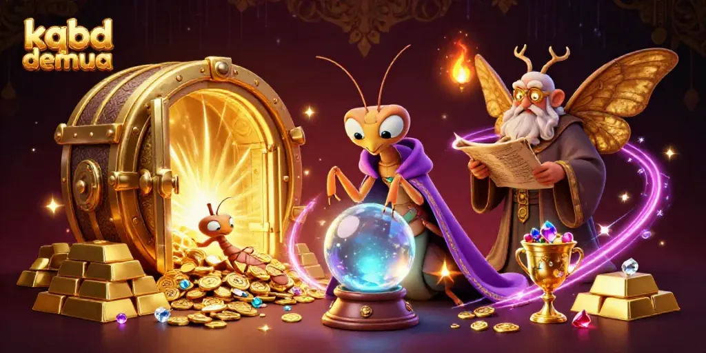 Experience real-time football updates with kqbd dem qua, featuring enchanting visuals of a mystical fortune teller and glowing treasures.