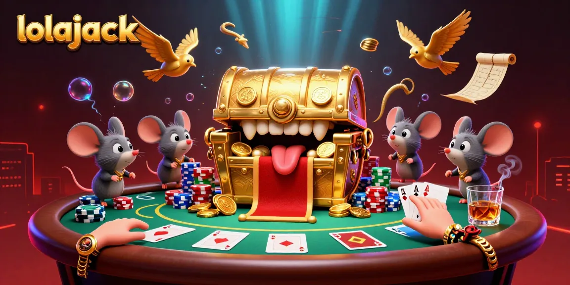 Spin and win at lolajack casino, featuring vibrant poker elements and treasure-filled adventure.